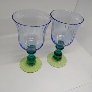 (SOLD)Set of 2 Anthropologie Galleria Hand Blown Goblet Glasses